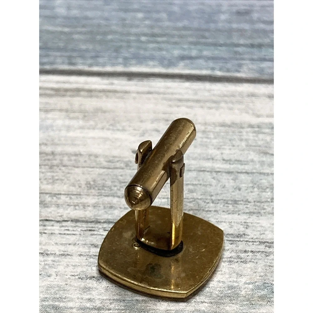 Vintage Enamel Car Cufflinks Pair Square White Gold tone